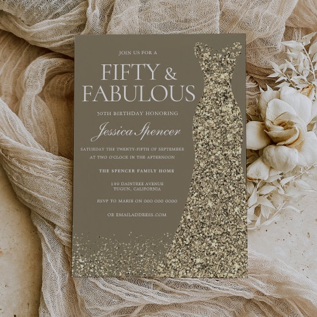 Invitation Robes dorées pour les 50 ans d'une femme (Créateur téléchargé)