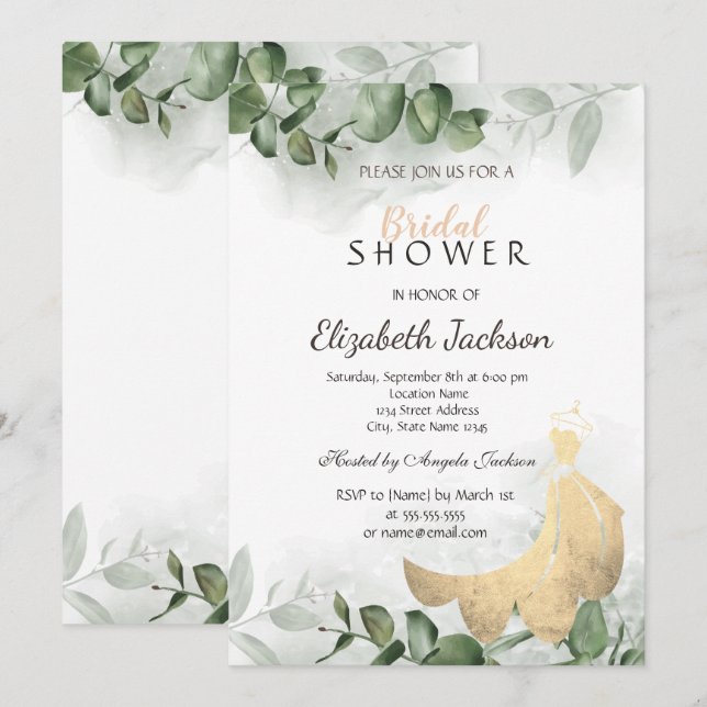 Invitation Robes Élégantes Eucalyptus Verdure Baby Shower de  (Devant / Derrière)