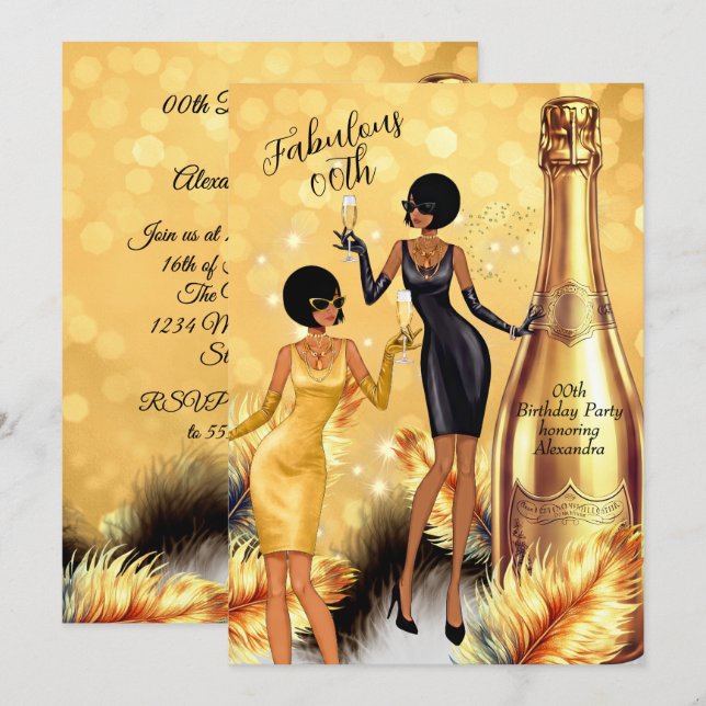 Invitation Robes noires dorées Champagne Fabulueuses pour Ann (Devant / Derrière)