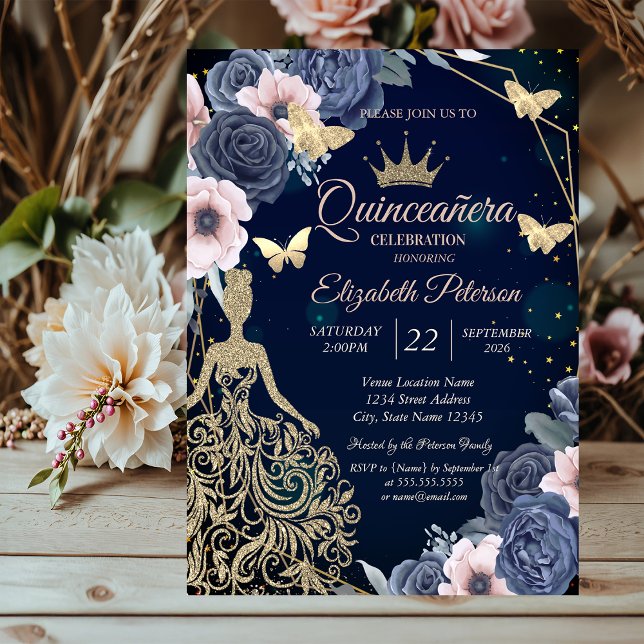 Invitation Robes,Papillons Étoiles Fleurs Quinceañera (Créateur téléchargé)