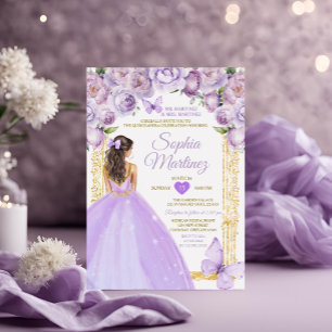 Invitation Robes Princess Purple Lavender Floral Mis Quince