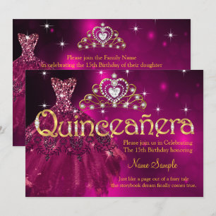 Invitation Robes rose prune avec diadème pour les 15 ans de Q