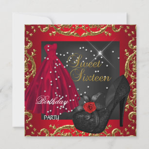 Invitation Robes rouges et or pour fête d'anniversaire Sweet