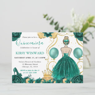 Invitation Robes sarcelle Cheveux Blonds Princesse Quinceaner