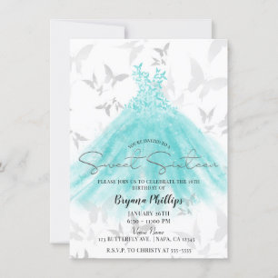 Invitation Robes turquoise de danse papillon fête douce 16