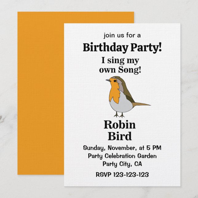 Invitation Robin Bird Funny Quote Birthday Party (Devant / Derrière)