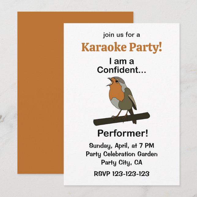 Invitation Robin Bird Interprète Confiant Karaoke de Fête Drô (Devant / Derrière)