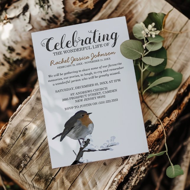 Invitation Robin de l'hiver à l'aquarelle | Célébration de la (Créateur téléchargé)