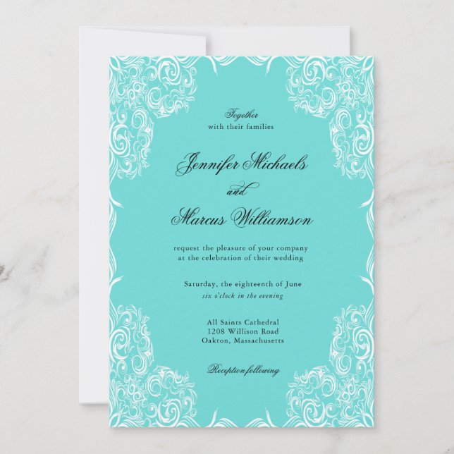 Invitation Robin Oeuf Bleu dentelle Cadre Mariage classique (Devant)