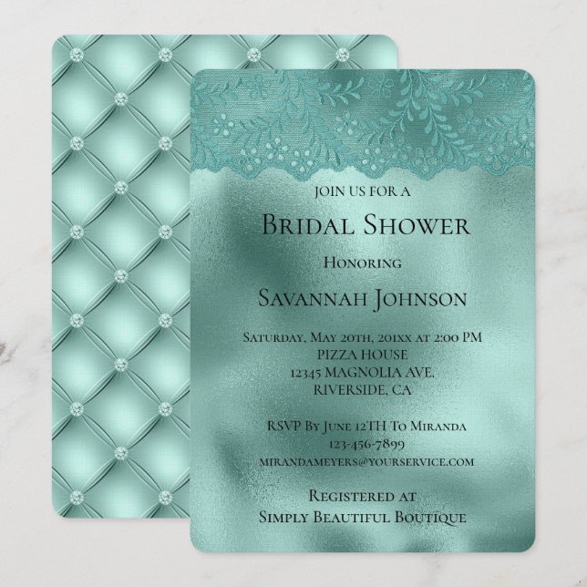 Invitation Robin Oeuf Dentelle verte et Fête des mariées de d (Devant / Derrière)