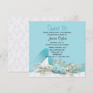 Invitation Robins Oeuf Bleu Roses doux 16 Anniversaire Invita