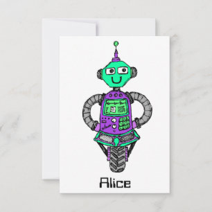 Invitation Robot Arnie, violet et vert