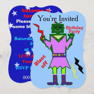 Invitation Robot Fille Décollage et Fête d'anniversaire des S