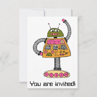 Invitation Robot Frankie, orange sur blanc