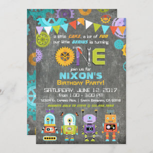 Invitation Robot Genius Gears Tools Chalkboard Anniversaire