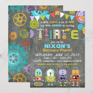 Invitation Robot Genius Gears Tools Tableau de bord Anniversa