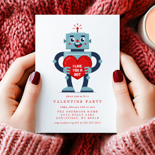 Invitation Robot Heart Cute Valentine's Day Party