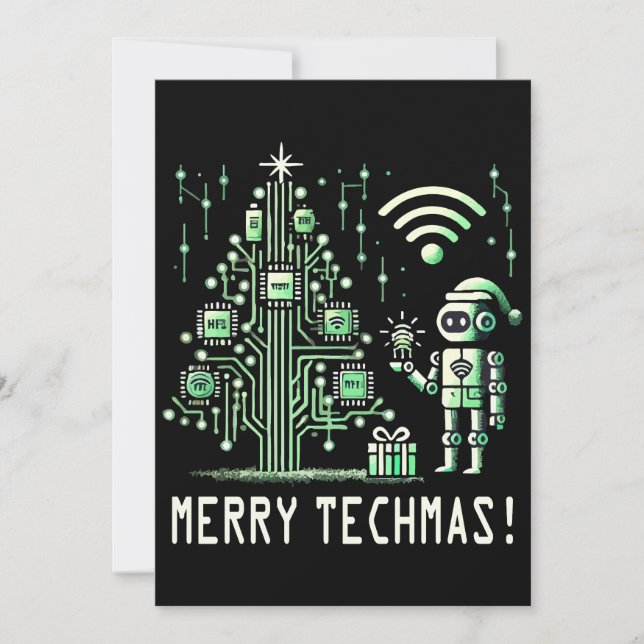Invitation Robot IA avec arbre de Noël Tech - Joyeux Techmas (Devant)