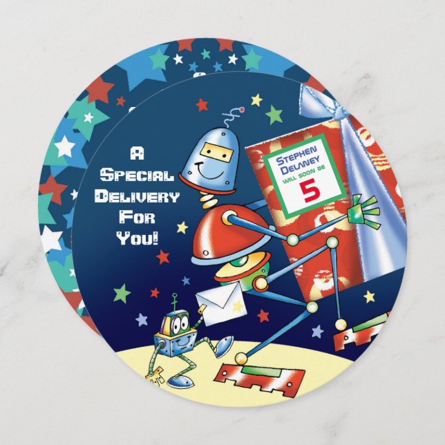 Invitation Robot, Livraison spéciale, fête du 5e anniversaire (Devant / Derrière)