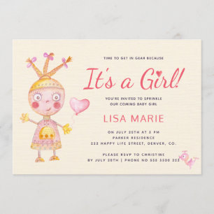 Invitation Robot mignon aquarelle rose c'est une fille shower
