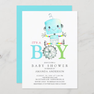 Invitation Robot mignon C'est un Baby shower garçon