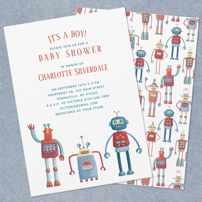 Invitation Robot mignon C'est un Baby shower garçon Invitatio (Créateur téléchargé)