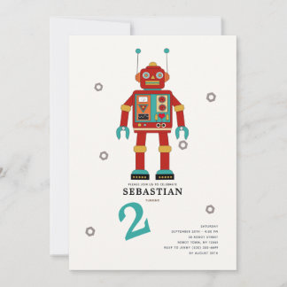 Invitation Robot rouge mignon - Amusant Anniversaire Design