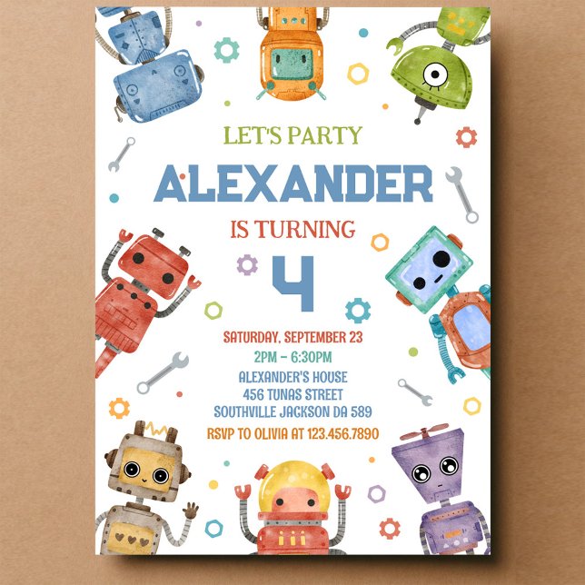 Invitation Robot Thème Enfant Anniversaire (Créateur téléchargé)