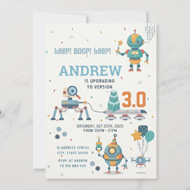 Invitation Robots de science personnels pour anniversaire  (Devant)