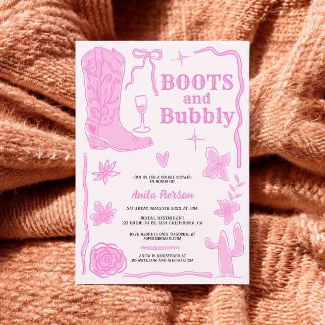 Invitation Robots gribouillis dessinés bottes bulles douche n (Handdrawn scribbles boots bubbly bridal shower invitation)