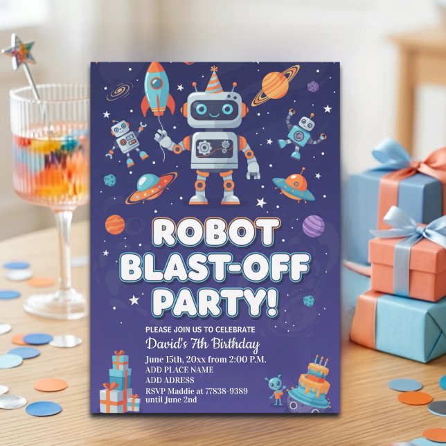 Invitation Robots in Space 7th Birthday Party (Créateur téléchargé)