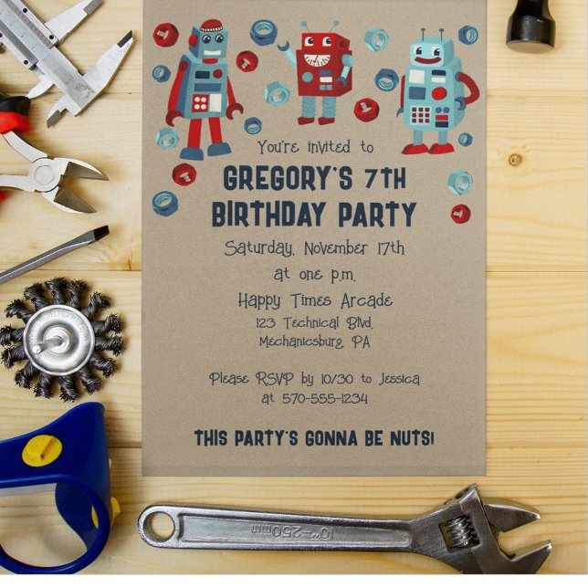 Invitation Robots rétro mignons Sci-Fi Boys Anniversaire (Créateur téléchargé)
