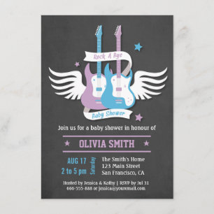 Invitation Roche jumelle de rock de guitares par baby shower