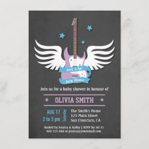 Invitation Roche lilas bleue de guitare par baby shower