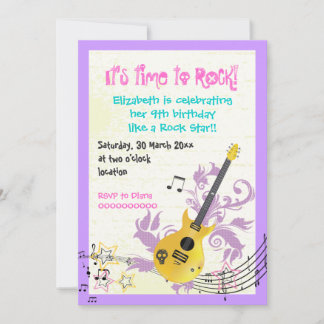 Invitation Rocher star girly électrique guitare anniversaire