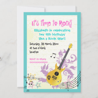 Invitation Rocher star girly électrique guitare anniversaire