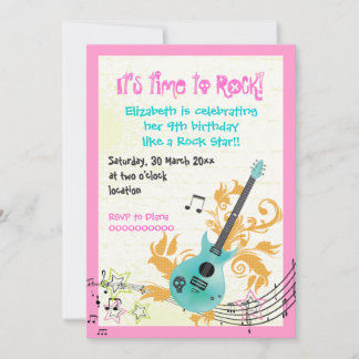 Invitation Rocher star girly guitare électrique filles annive