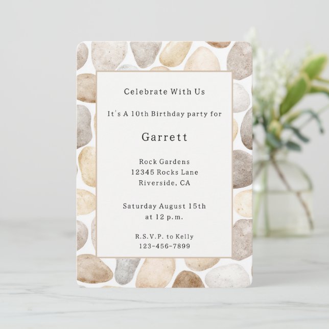 Invitation Roches Brunes Crème Anniversaire (Debout devant)