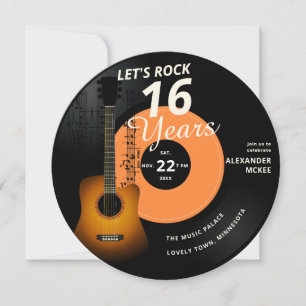 Invitation Rock 16 ans Guitare Vintage record Anniversaire