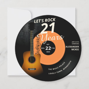 Invitation Rock 21 ans Guitare Vintage record Anniversaire