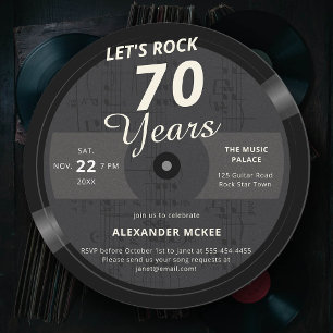 Invitation Rock 70 ans musique Vintage Note LP Anniversaire
