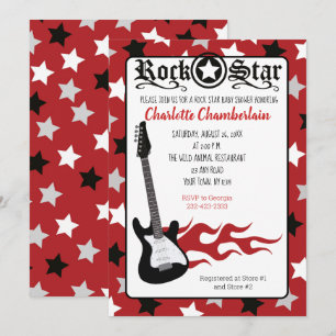 Invitation Rock a Bye Red Rock Star Guitare Baby shower