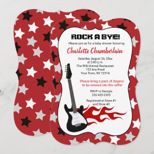 Invitation Rock a Bye Red Rock Star Guitare Baby shower