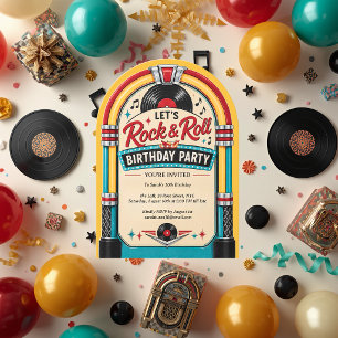 Invitation Rock and Roll Jukebox Musique Vintage Anniversaire