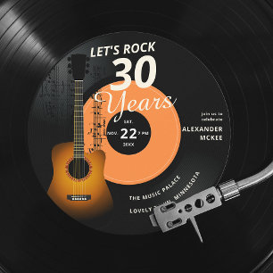 Invitation Rock Any Age Guitar Record Vintage Anniversaire
