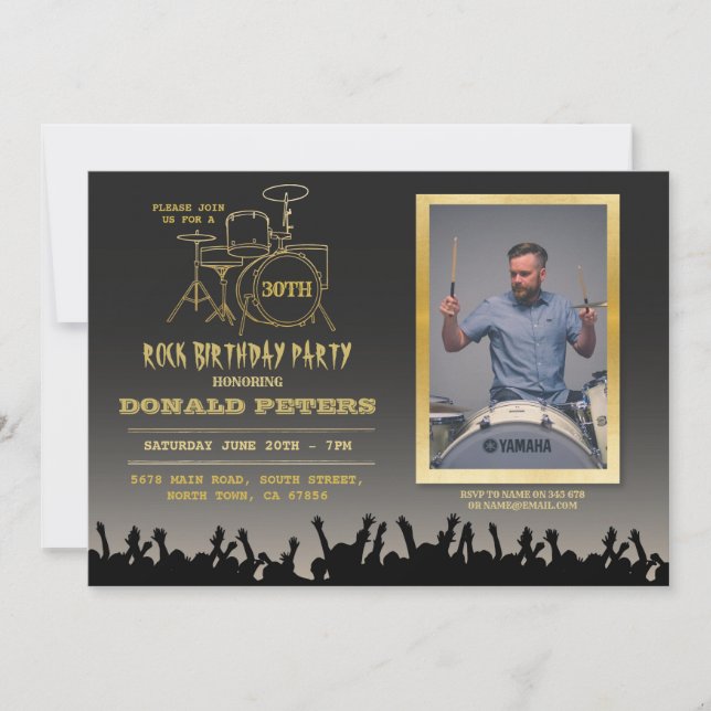 Invitation Rock Birthday Party Festival Foule Musique Photo (Devant)