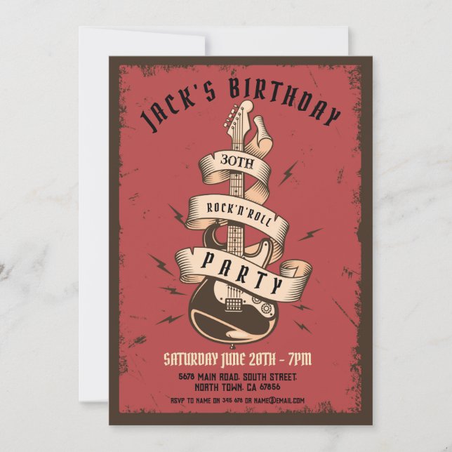 Invitation Rock Birthday Party Festival Guitar Music Invitati (Devant)