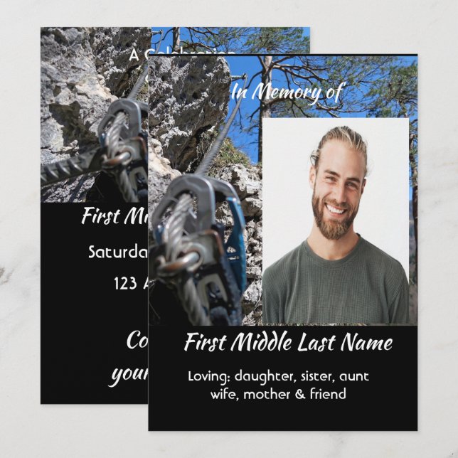 Invitation Rock Climber Celebration of Life Service (Devant / Derrière)