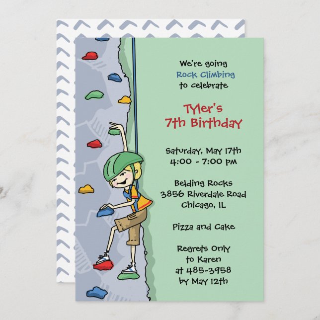 Invitation Rock Escalade Boy Blonde cheveux Anniversaire Fête (Devant / Derrière)