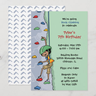 Invitation Rock Escalade Garçon Black Cheveux Fête Anniversai